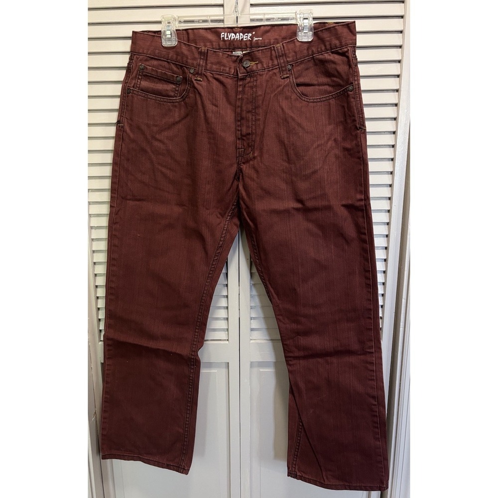 Flypaper Denim‎ Jeans 36x30 Men's Burgundy Logo Straight Mid Rise